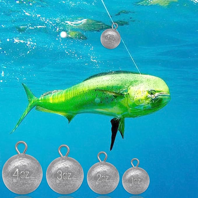 5 Pcs Fishing Round Sinker Cannonball Lead Weights Assortment Egg Drop Bass Weights Saltwater Freshwater Casting 1-5oz