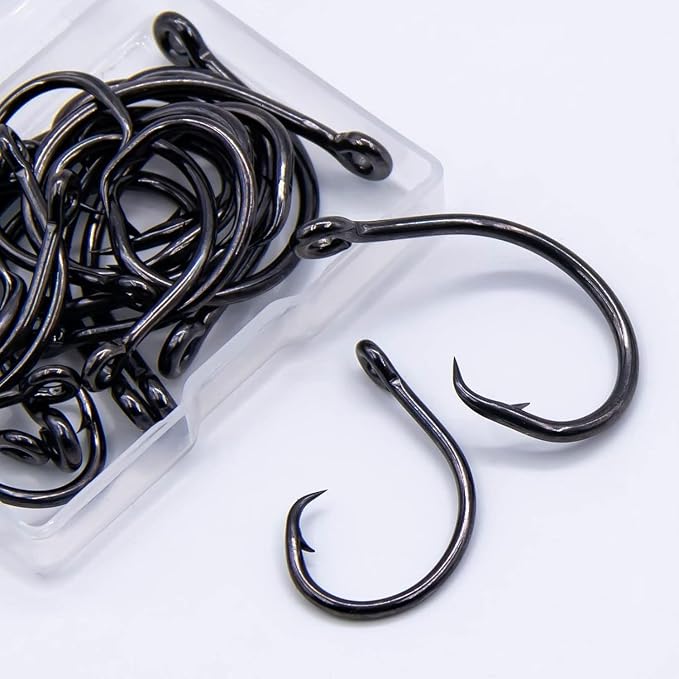 FishTrip 25pcs Circle Hooks Saltwater, in-Line 5X Strong Fishing Hooks for Saltwater & Freshwater, Live Bait Non-Offset Wide Gap Fish Hook for Catfish, Striped, Bass, Salmon, Mackerel, Tuna