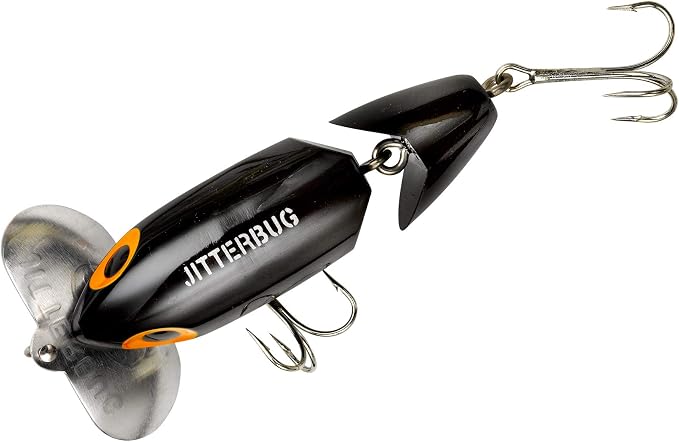 Arbogast Jointed Jitterbug Topwater Bass Fishing Lure, Excellent for Night Fishing, Black, 3 1/2", 5/8 oz