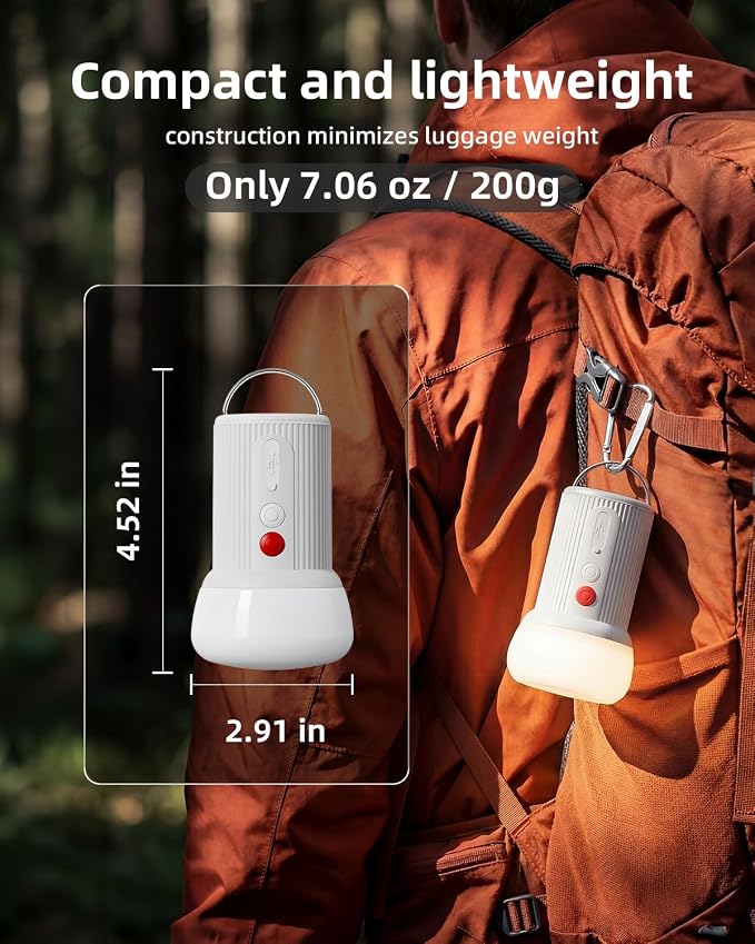 LED Rechargeable Camping Lantern with Hook - 6000mAh Emergency Outdoor Camping Lights, IPX5 Water Resistant Portable Tent Lights for Camping Hiking, Backpacking, Fishing, Outages (White)