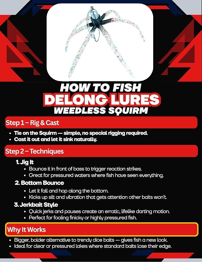 Delong Lures - The Squirm Fishing Lures - Ultimate Bass Fishing Kit - Weighted Jigs for Freshwater & Saltwater, Large Swimbait Lures - Made in USA