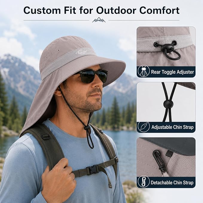 Palmyth Fishing Hat UPF 50+ Sun Hat Wide Brim Neck Flap Breathable Mesh Safari Hat UV Protection for Men Women