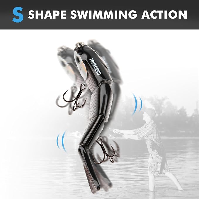TRUSCEND Swimmax Easy Catch Fishing Lures with BKK Hooks, Wiggling, Vibrating, Rattling and Gurgling for More Bite, Heavy-Duty Dyneema Fiber Jointed Swimbaits for Bass, Trout, Walleye, Crappie, Pike