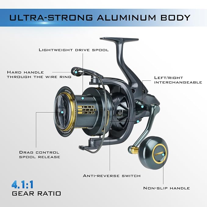 THKFISH Saltwater Spinning Reel,10000/12000 Surf Fishing Reel,8 +1/11+1BB,4.1:1 45/55LB Max Drag Ultra Smooth Powerful Saltwater Fishing Reels,with CNC Aluminum Spool Reels for Long Cast
