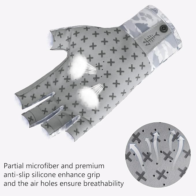 BASSDASH 3/4 Finger UPF 50+ Sun Gloves Breathable Anti-Slip Silicone Palm for Men Women Fishing Fingerless Cycling Running