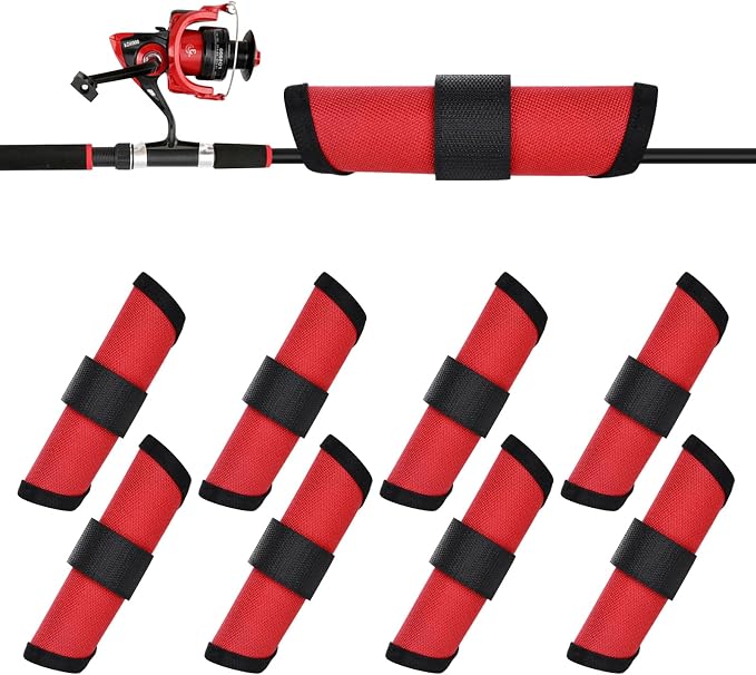 KesaPlan 8 Pack Fishing Lure Covers 6" Lure Wraps for Fishing Rod Hook Cover Bait Storage Protector Easily See Bait Glove to Keep Fishermen Safe(Red)