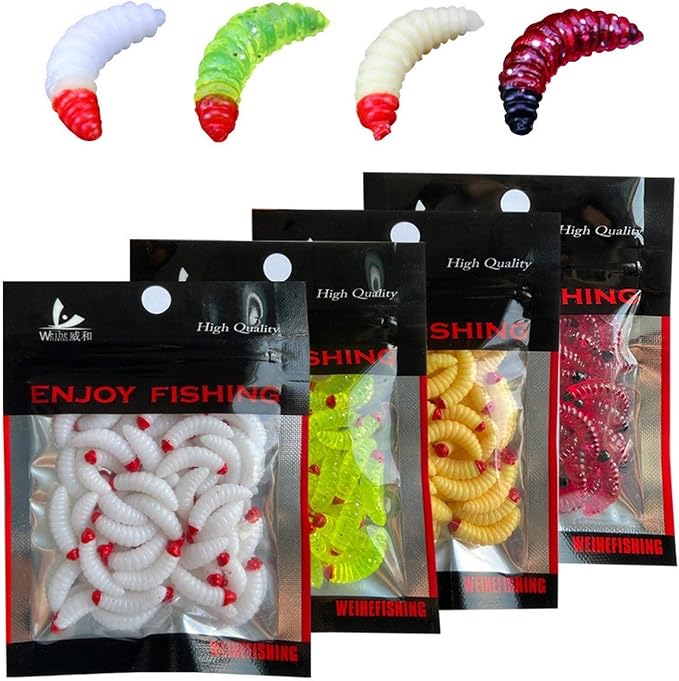 50PCs 2.4cm Maggot Soft Baits, Fresh Water Fishing Bait, Soft Fishing Lures, Bass Fishing Worms, for Lake Fishing Freshwater Saltwater Lake Ice Sea Fishing, Mackerel, Mullet