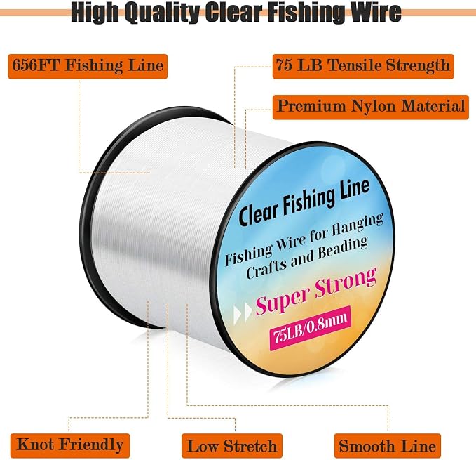 Strong Fishing Line Clear, Acejoz Fishing Wire 0.3mm, 0.45mm, 0.8mm Invisible Hanging Wire Nylon String Heavy Duty Monofilament Line for Hanging Decoration Balloon Garland Crafts