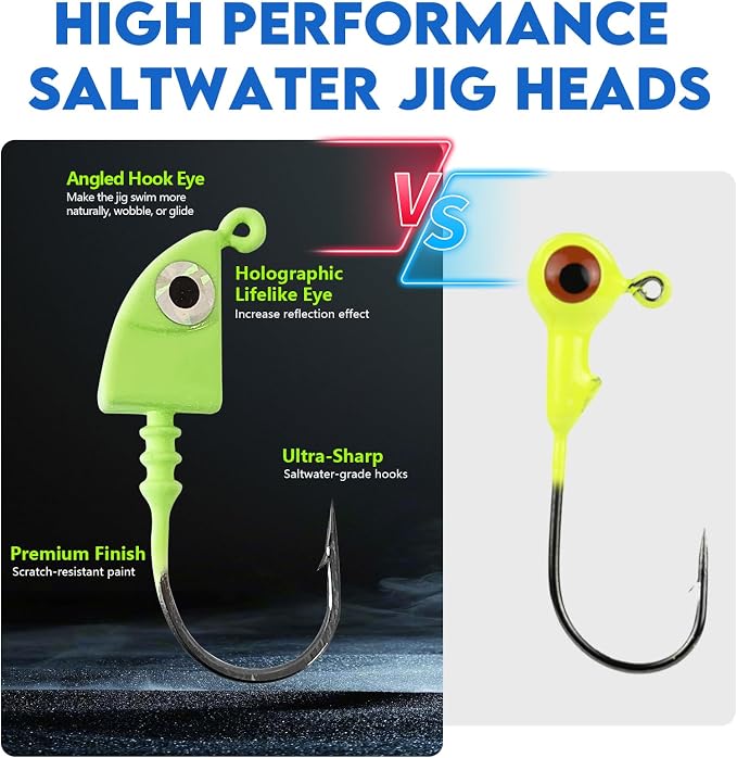 Eupheng Saltwater Jig Heads Pack of 15, Super Sharp Black Nickel Hooks with Bait Keepers for Freshwater & Saltwater Fishing