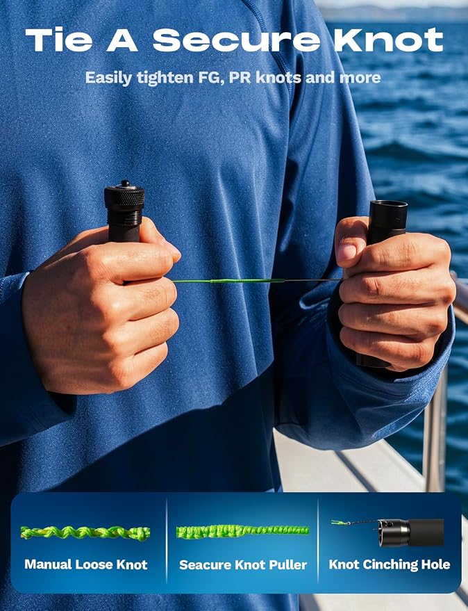 HOOK-EZE Knot Puller Tying Tool, FG GT PR Knot Tying Assist Tool, Braided Fishing Line Spooling Pull, Fishing Knot Tightener for Saltwater and Freshwater Fishing (Black)
