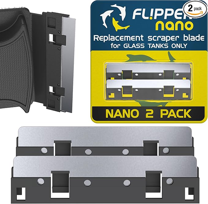 Flipper Nano Aquarium Algae Scraper for Fish Tank Cleaning Kits – Stainless Steel Replacement Blades for Glass Tanks – Aquarium Cleaner Blades, 2 Pack