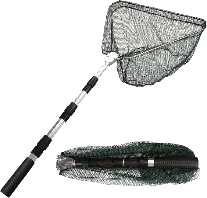 Yeahmart Fishing Landing Net with Telescopic Aluminum Handle Pole, Collapsible Nylon Mesh Minnow Fish Net for Saltwater & Freshwater, Portable Fishing Gear for Kids, Men, Women, Extends 21-75 Inches