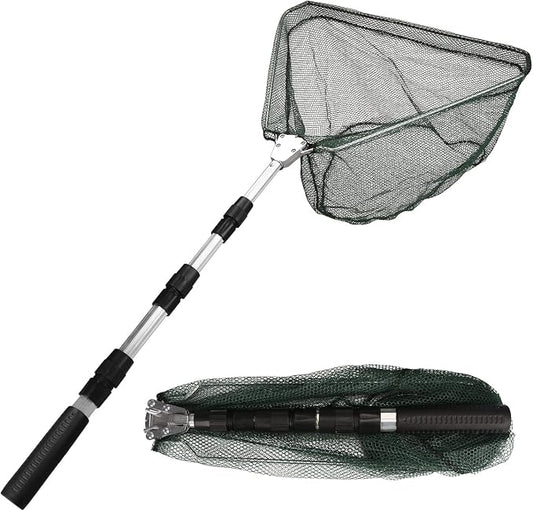 Yeahmart Fishing Landing Net with Telescopic Aluminum Handle Pole, Collapsible Nylon Mesh Minnow Fish Net for Saltwater & Freshwater, Portable Fishing Gear for Kids, Men, Women, Extends 21-75 Inches