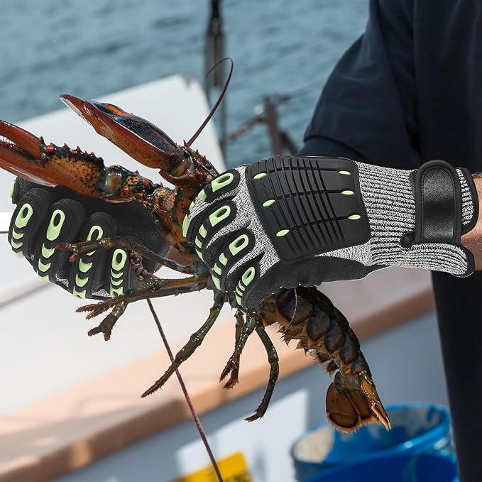 Lobster Gloves for Diving, Puncture and Cut Resistant Fishing Spearfishing Freediving Scuba Diving Gloves, Fully Coated Safety Work Glove for Men Women