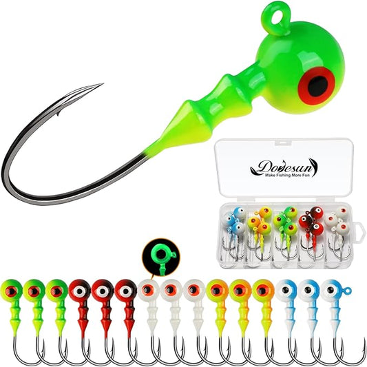 Dovesun Jig Heads for Fishing, Painted Jigheads with 3D Eye Ball Glowing Walleye | Bass | Crappie jigs 1/2oz 3/8oz 1/4oz 1/5oz 1/8oz 1/10oz 1/16oz 1/32oz Fishing Jig Hooks Assortment 15-40pcs