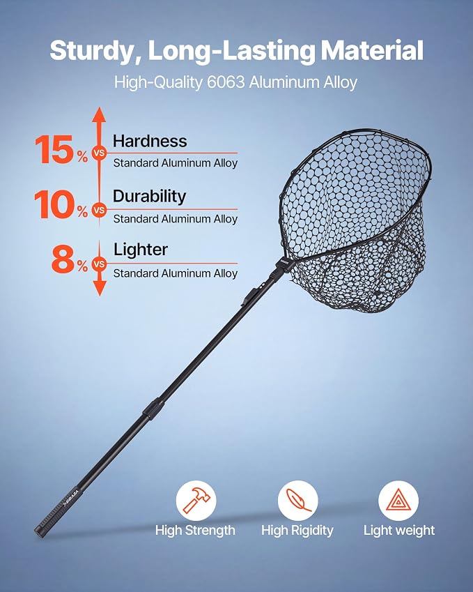 VEVOR Fishing Net, Landing Nets with Telescopic Handle Lightweight and Stronger Fish Gear, Durable and Fish-Friendly, for Kayak, Boat, Bank, Pond