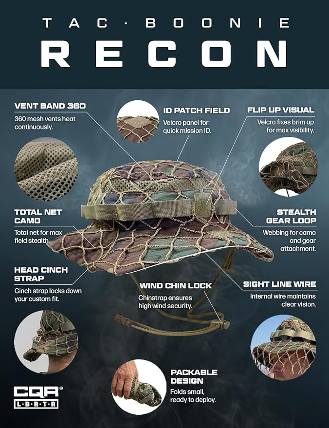 CQR Men's Tactical Boonie Hat, Breathable Packable Sun Hat for Hunting, Hiking, Fishing, Shooting, and Outdoor Activities