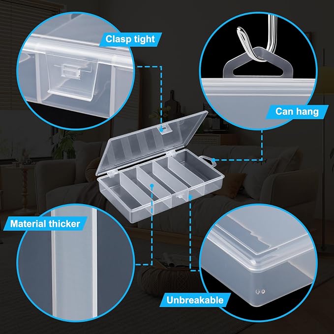 2 Pack 5 Grid Clear Plastic Fishing Tackle Storage Box Jewelry Making Findings Organizer Box Container Case Utility Box,7x4.3x1.2inch