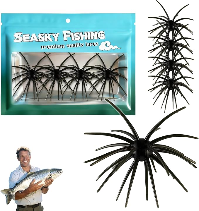 4Pcs Dice Bait, Floating TPR Swimbait with Reflective Stars,Tentacle Creature Lure, Sea Urchin Style Soft Plastic Baits, for Bass Fishing Drop Shot, Wacky Rig/Neko Rig and Finesse, Slow Sinking