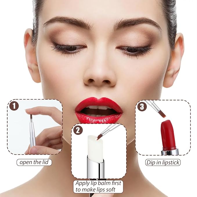 2 Pack Retractable Lipstick Brush, Lip Brush for Lipstick Lip Liner Pencil Brushes Flat Lips Balm Applicator Travel Lipliner Brushes for Lipsticks, LipGloss, Eyeshadow Travel