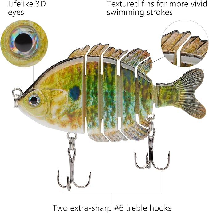 BASSDASH SwimPanfish Multi Jointed Panfish Bluegill Swimbaits Hard Topwater Bass Lures Fishing Lure Crank Saltwater 3.5in/0.85oz