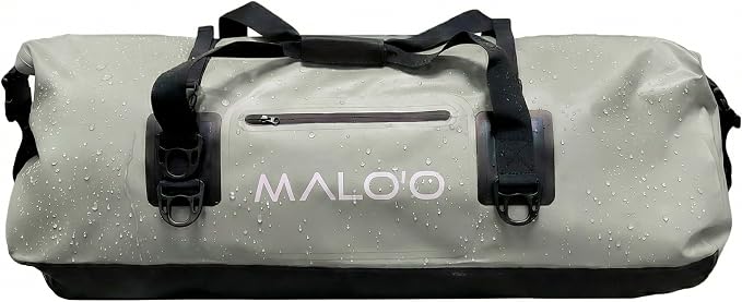Malo’o Waterproof Dry Duffel, Heavy-Duty Roll Top Waterproof Gear Bag with Shoulder Strap & Molle Loops, Marine Duffel for Kayaking, Boating, Camping, Beach & Travel, Grey, 100L
