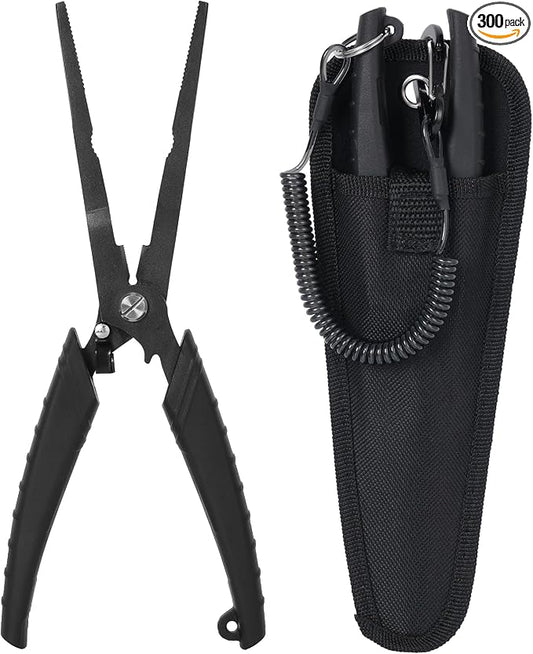 Golden J Teflon Fishing Pliers, Multi-Function Hook Remover-Long Nose Pliers, PE/Braided Line Cutter, Saltwater Resistant Fishing Gear, For Deep-Sea, Ice & Surf Fishing - Ideal for Anglers