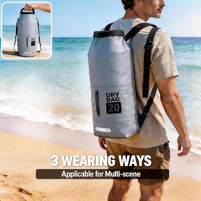 20L Waterproof Dry Bag - Floating Heavy Duty PVC Dry Sack - for Boating, Fishing & Beach - Backpack Style Waterproof Bag for Men & Women