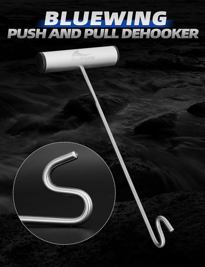 BLUEWING Fishing Hook Remover 12in/24in Stainless Steel Fish Dehooker Saltwater Push and Pull Dehooking Tool, Twist Resistance Design 1pc