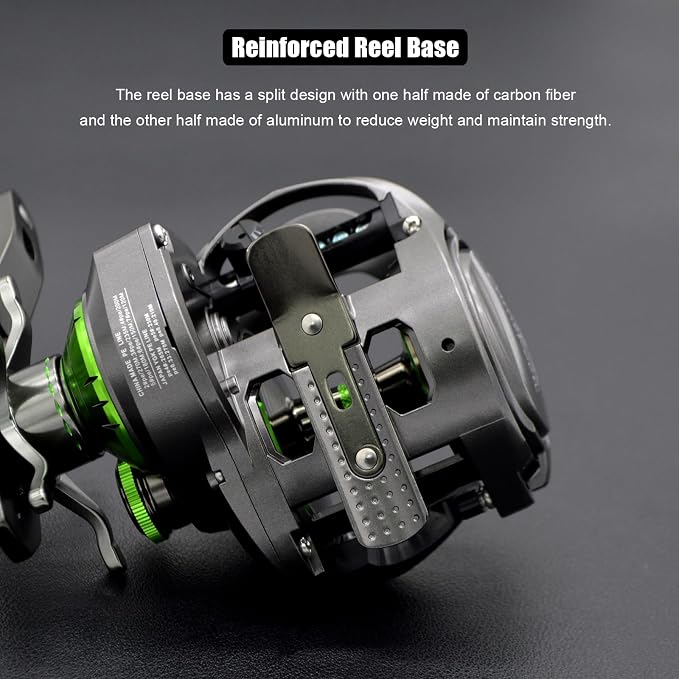 Carbon 380 Baitcasting Fishing Reel, 7.2:1 Gear Ratio, Up to 39 Lbs Max Drag, Magnetic Brake, Lightweight Carbon Fiber Frame and Side Covers, Deep Spool Large Capacity Saltwater Casting Reel