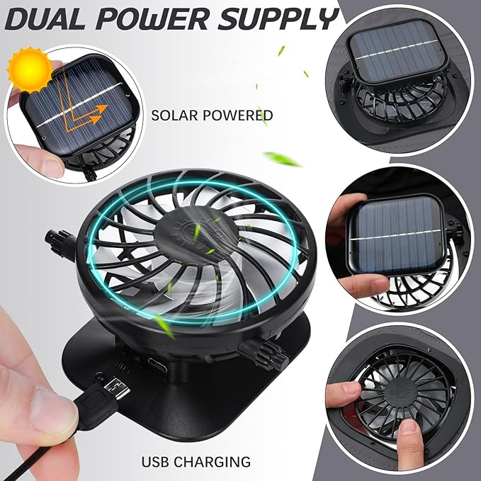 Glitopper 2 Pcs Solar Fan Hat with 2 Fan Wide Brim Removable Face Cover Cooling Fishing Buckets Hats