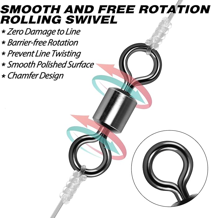 Alwonder Fishing Barrel Swivels, 40 to100-Pack Swivels Fishing Tackle Freshwater Saltwater Swivel Rolling Swivel Heavy Duty Stainless Steel Lures Leaders Line Connectors Terminal Tackle