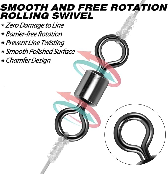 Alwonder Fishing Barrel Swivels, 40 to100-Pack Swivels Fishing Tackle Freshwater Saltwater Swivel Rolling Swivel Heavy Duty Stainless Steel Lures Leaders Line Connectors Terminal Tackle