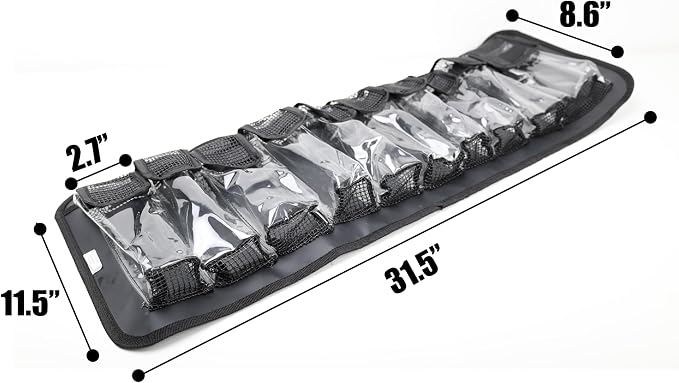 Lure Roll Up Fishing Jig Pouch Tackle bags | Heavy Duty Compact Waterproof Tarpaulin Fish Lure Pouch | 10 Clean Window Pockets for Fishing Lures Jigs Tools Storage