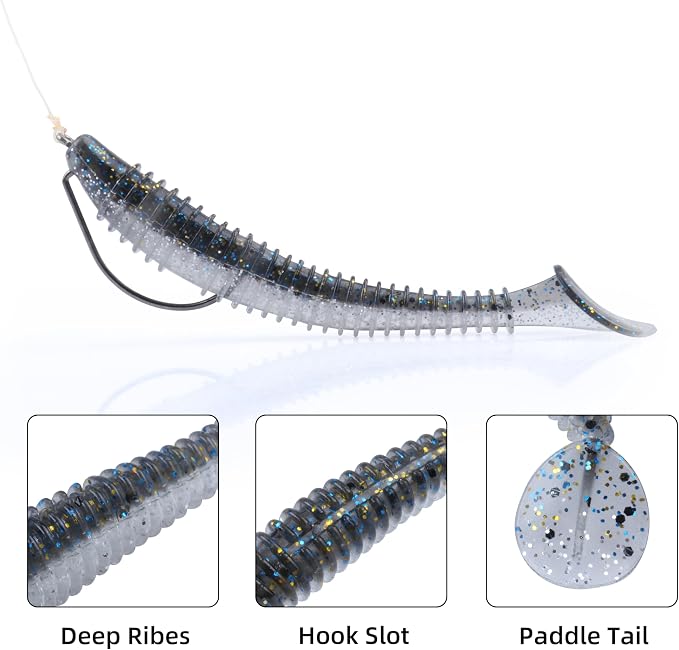 Paddle Tail Swimbaits 100/80/50PCS, 5/4/3/2 inch Soft Fishing Lures Bulk Pack – Durable Lifelike Action Lures for Bass, Trout, Crappie – Freshwater & Saltwater Fishing Gifts