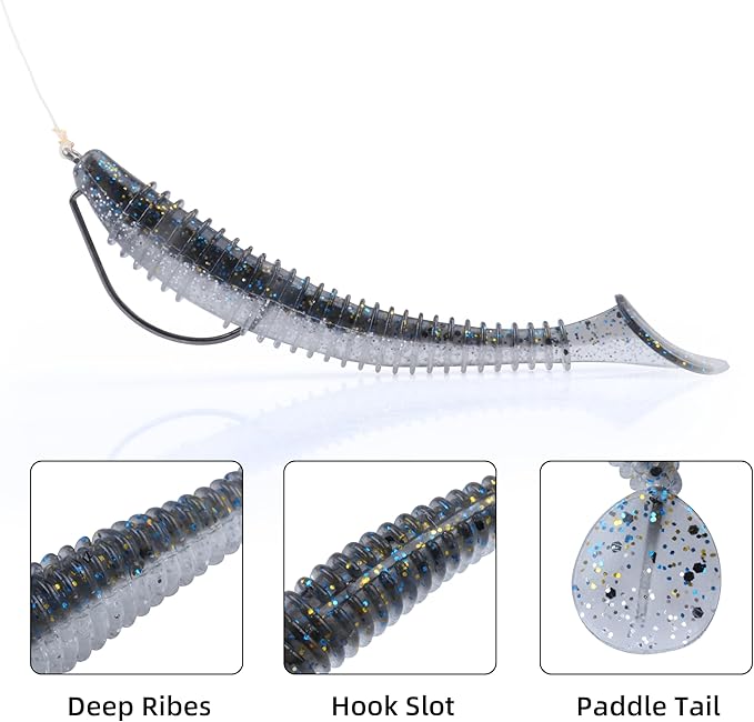 Paddle Tail Swimbaits 100/80/50PCS, 5/4/3/2 inch Soft Fishing Lures Bulk Pack – Durable Lifelike Action Lures for Bass, Trout, Crappie – Freshwater & Saltwater Fishing Gifts