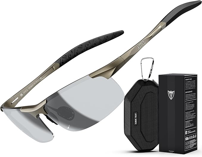 ATTCL 0.9 oz Polarized Sunglasses Men Sports: UV Protection Anti Glare Wrap Around Lightweight Metal Fishing Golf Running