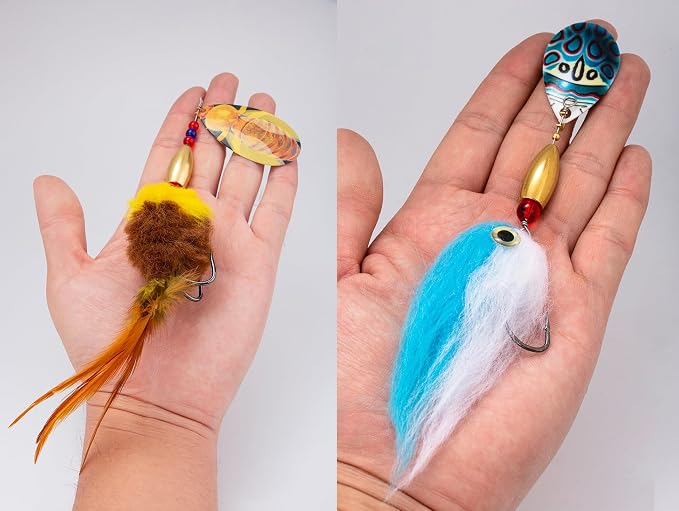 Pike Musky Walleye Fishing Lure Spinnerbait with Feathered Hooks Rooster Tail Fishing Lures Spoon Lures Baits with Tackle Box