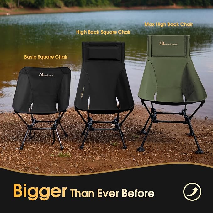 MOON LENCE Oversized High Back Camping Chair for Adults, Height Adjustable Folding Camp Chair | 400 lbs Capacity & 5.4 lbs Weight, Hidden Pillow Pocket Wide Seat for Camping Fishing Overlanding, Green