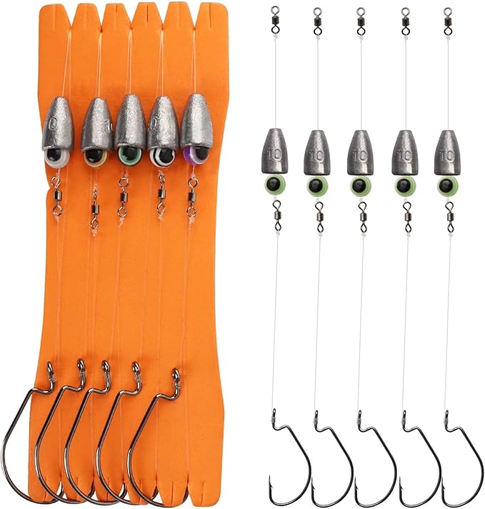 Dovesun 10/5PCS Ready Tied Carolina Rig Kit for Bass Fishing Catfish Rig Catfish Hook Kit with Bass Hooks, Swivel, Fluorocarbon Line, Weights
