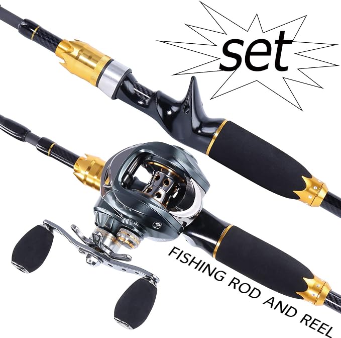 Sougayilang Fishing Reel and Rod Combos,24-Ton Carbon Fiber Fishing Poles with Baitcasting Reel,7.0:1 Gear for Travel Freshwater