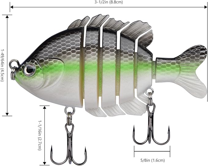 BASSDASH SwimPanfish Multi Jointed Panfish Bluegill Swimbaits Hard Topwater Bass Lures Fishing Lure Crank Saltwater 3.5in/0.85oz