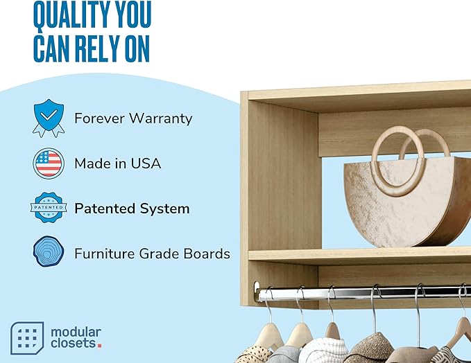 Modular Closets Vista Collection Tall Hanging Wood Closet Organizer Unit (Oak, 31.5" Wide)