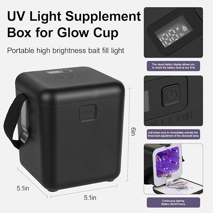 UV Fishing Lure Charger Case Glow Lure for Ice Fishing Deep Water & Night Fishing Compatible with Fluorescent Lures Jigs, Spoons Portable Hands-Free Design