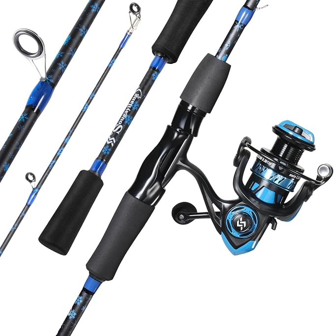 Sougayilang Fishing Rod Reel Combos,Two Pieces Fiberglass Durable and Strong Spinning Pole with Smooth Reel Available for Freshwater Catching Bass, Trout, Catfish