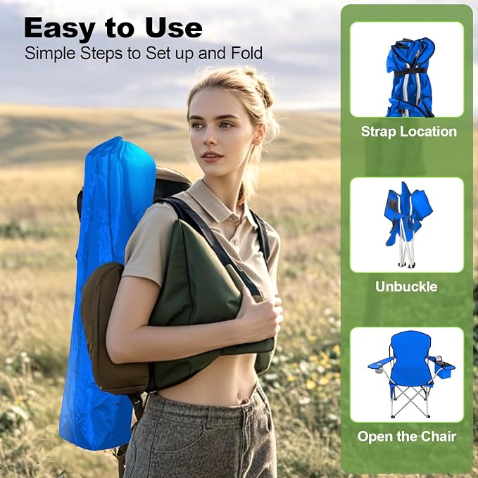 VTOY Folding Camping Chairs Durable 600D Oxford, Portable Outdoor Chair with Cooler Pouch, Cup Holder & Storage Pocket for Camping, Beach, Fishing