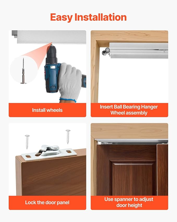 VEVOR Bypass Sliding Door Hardware Kit, 4 ft Aluminum Alloy Dual-Track Bypass Door Hardware, Smooth and Quiet Sliding, Easy to Install, for 1" to 1 3/4" Thickness 24" Width 2 Door System, for Closet