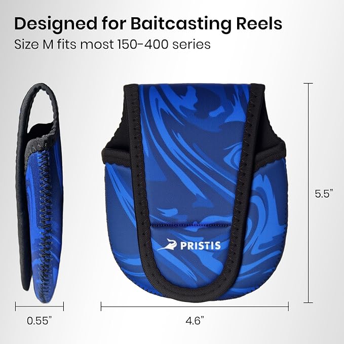 Pristis Baitcasting Reel Cover for Bass Fishing, Thick Neoprene Baitcaster Reel Protection Cover, Protective Casting Reel Sleeve, Durable Fish Spool Storage Wrap Case Gear, Fits Most Series
