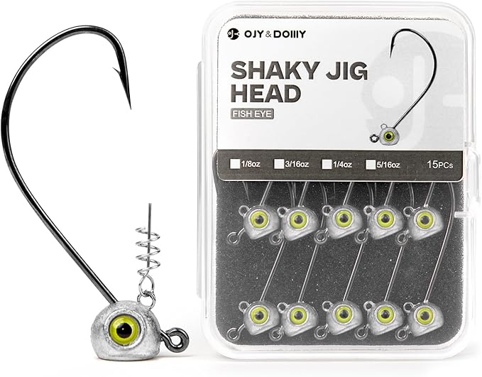 Shaky Head Jigs, Fisheye Stand-up Style Weedless Fishing Jig Heads for Bass (15-Pack) 1/8 3/16 1/4 5/16oz