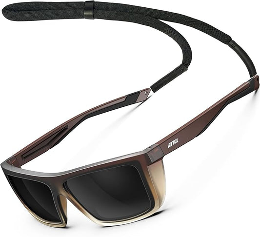 ATTCL Sports Polarized Sunglasses for Men: Secure Anti-Slip Lightweight TR90 Square Frame UV Protection for Driving Fishing